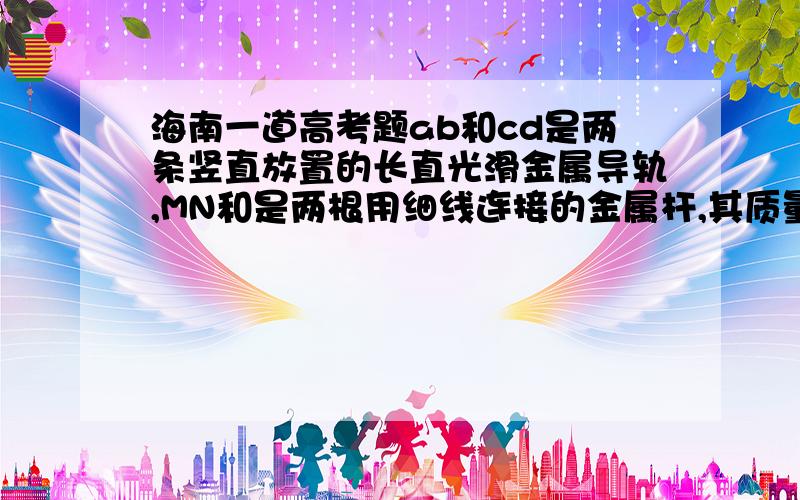 海南一道高考题ab和cd是两条竖直放置的长直光滑金属导轨,MN和是两根用细线连接的金属杆,其质量分别为m和2m.竖直向上