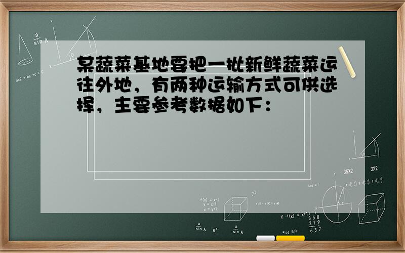 某蔬菜基地要把一批新鲜蔬菜运往外地，有两种运输方式可供选择，主要参考数据如下：