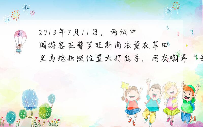 2013年7月11日，两伙中国游客在普罗旺斯南法薰衣草田里为抢拍照位置大打出手，网友嘲弄“丢人丢到国外去了”； 9月2日