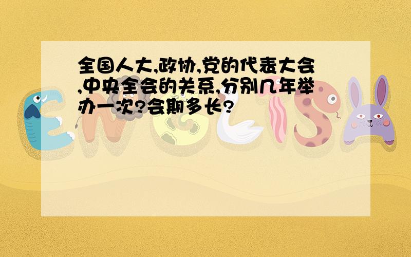 全国人大,政协,党的代表大会,中央全会的关系,分别几年举办一次?会期多长?