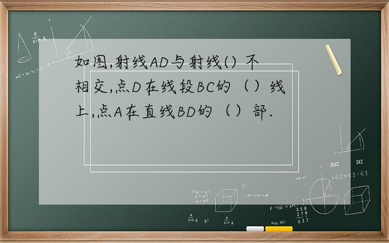 如图,射线AD与射线() 不相交,点D在线段BC的（）线上,点A在直线BD的（）部.