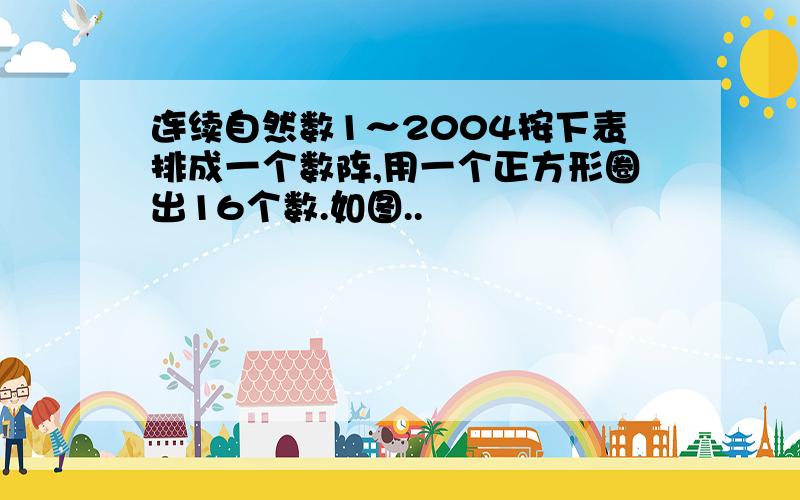 连续自然数1～2004按下表排成一个数阵,用一个正方形圈出16个数.如图..