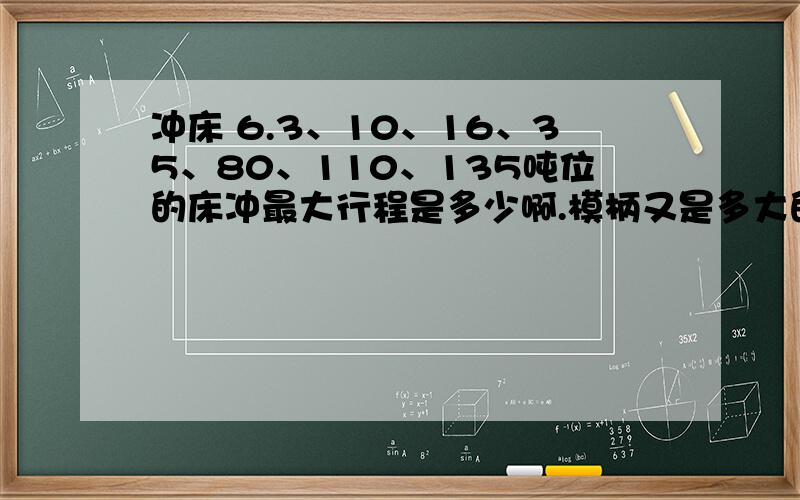 冲床 6.3、10、16、35、80、110、135吨位的床冲最大行程是多少啊.模柄又是多大的.