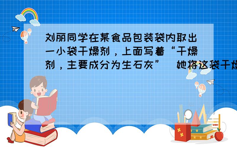 刘丽同学在某食品包装袋内取出一小袋干燥剂，上面写着“干燥剂，主要成分为生石灰”．她将这袋干燥剂全部倒人一定量水中，充分搅