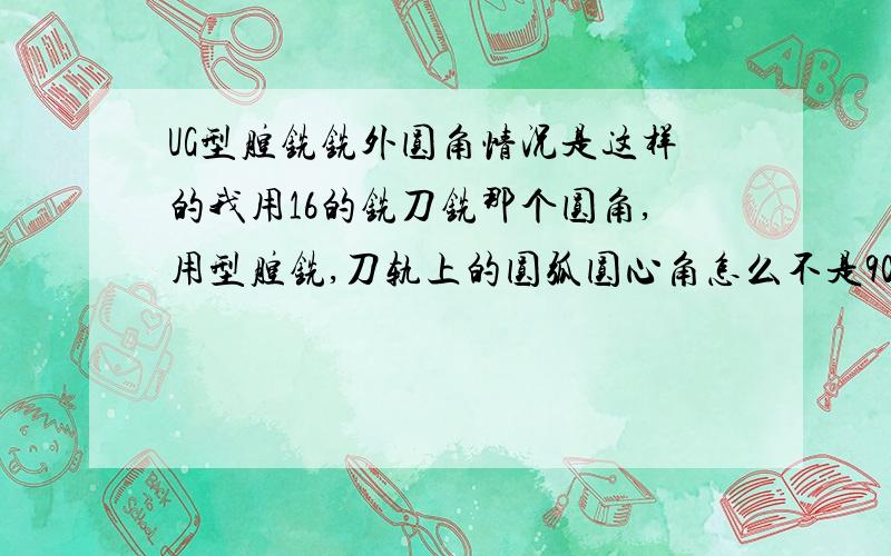 UG型腔铣铣外圆角情况是这样的我用16的铣刀铣那个圆角,用型腔铣,刀轨上的圆弧圆心角怎么不是90度啊?后处理出来的程序加