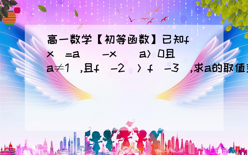 高一数学【初等函数】已知f(x)=a^(-x)（a＞0且a≠1）,且f(-2)＞f(-3),求a的取值范围.【给思路.】