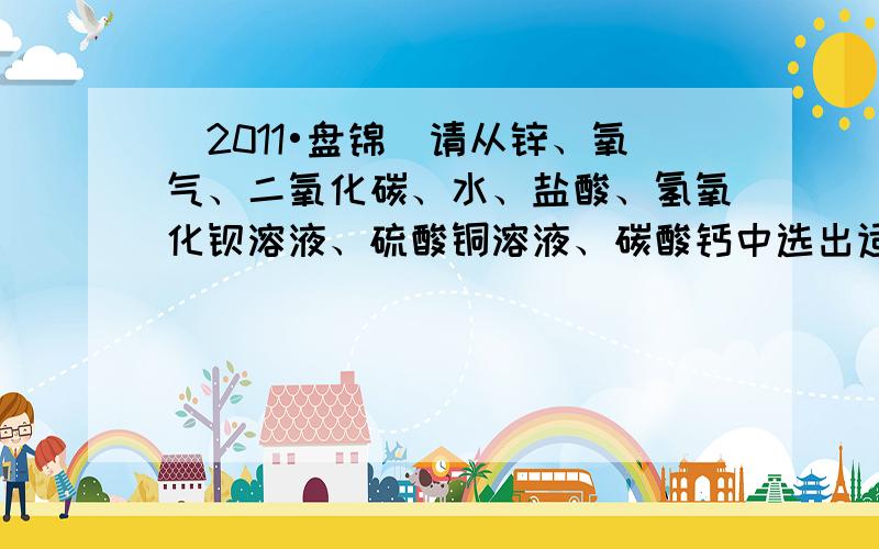 （2011•盘锦）请从锌、氧气、二氧化碳、水、盐酸、氢氧化钡溶液、硫酸铜溶液、碳酸钙中选出适当的物质，按下列要求写出有关