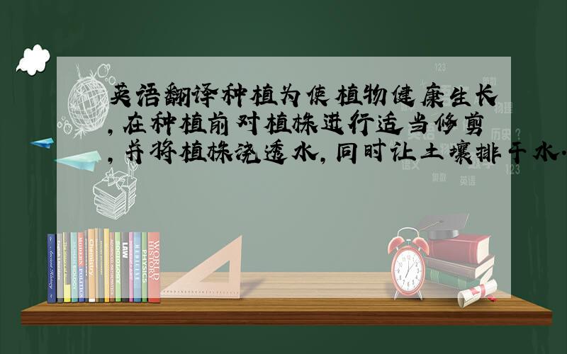 英语翻译种植为使植物健康生长,在种植前对植株进行适当修剪,并将植株浇透水,同时让土壤排干水.在栽植前讲基质适当润湿,在上