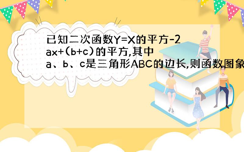 已知二次函数Y=X的平方-2ax+(b+c)的平方,其中a、b、c是三角形ABC的边长,则函数图象与x轴的焦点情况数据是