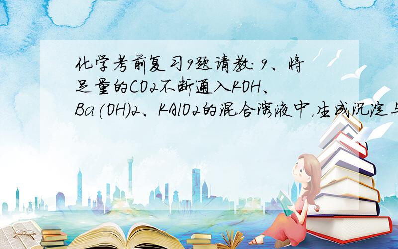 化学考前复习9题请教：9、将足量的CO2不断通入KOH、Ba(OH)2、KAlO2的混合溶液中，生成沉淀与通入CO2的量