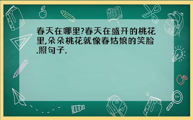 春天在哪里?春天在盛开的桃花里,朵朵桃花就像春姑娘的笑脸.照句子.