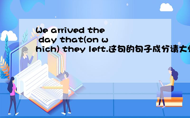 We arrived the day that(on which) they left.这句的句子成分请大师帮我分析一下