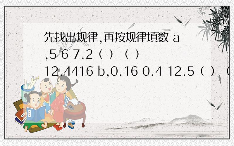 先找出规律,再按规律填数 a,5 6 7.2（ ）（ ）12.4416 b,0.16 0.4 12.5（ ）（ ）