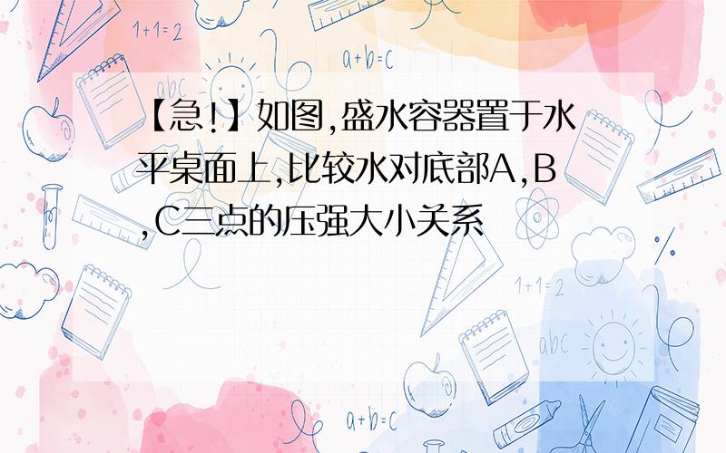 【急!】如图,盛水容器置于水平桌面上,比较水对底部A,B,C三点的压强大小关系