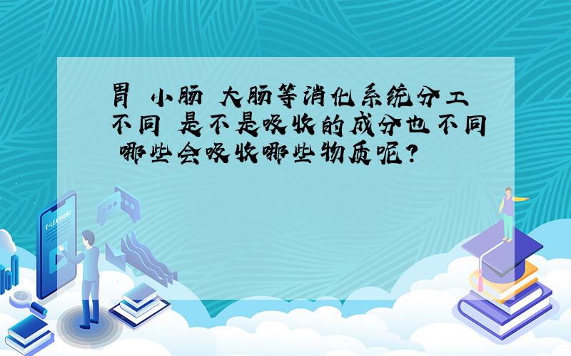 胃 小肠 大肠等消化系统分工不同 是不是吸收的成分也不同 哪些会吸收哪些物质呢?