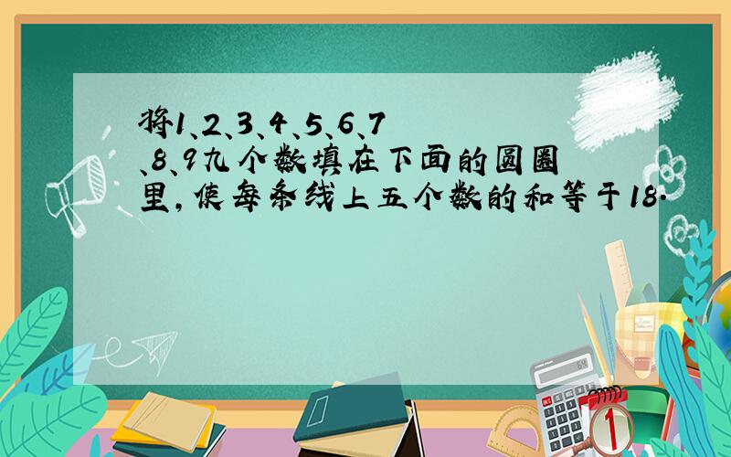 将1、2、3、4、5、6、7、8、9九个数填在下面的圆圈里,使每条线上五个数的和等于18.