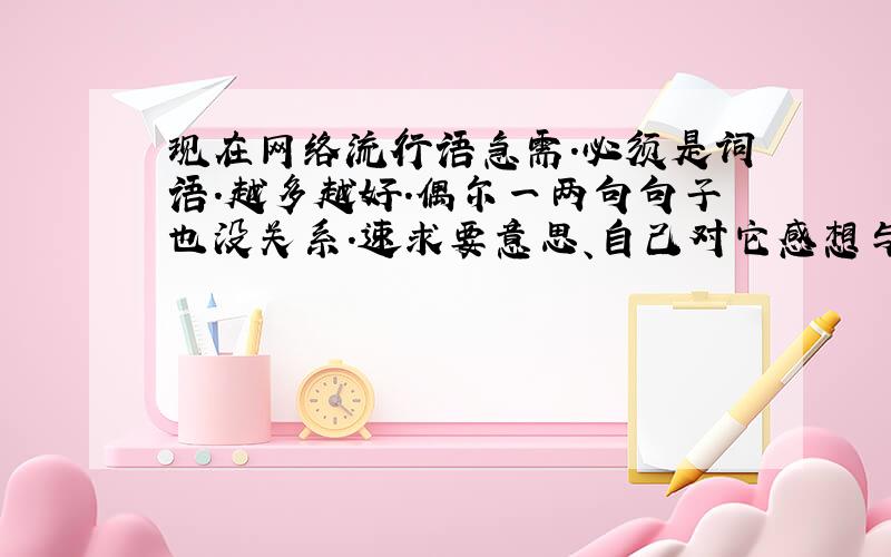 现在网络流行语急需.必须是词语.越多越好.偶尔一两句句子也没关系.速求要意思、自己对它感想与评价.4个以上