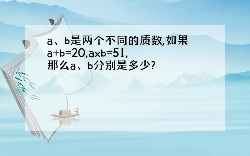 a、b是两个不同的质数,如果a+b=20,axb=51,那么a、b分别是多少?