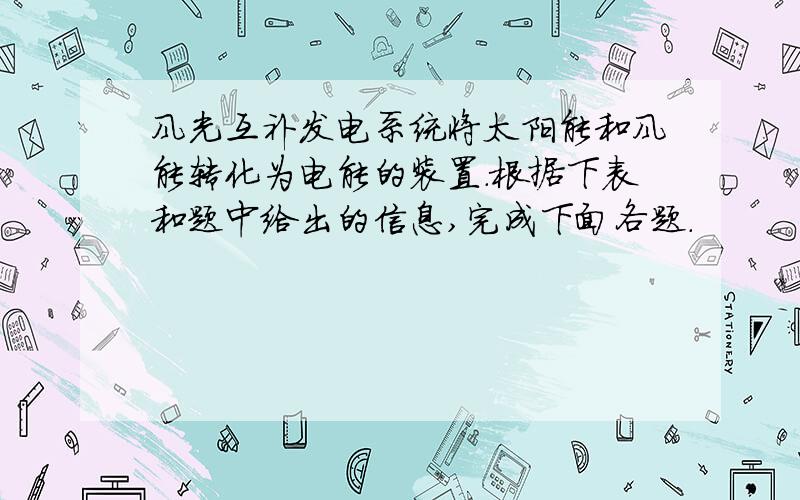 风光互补发电系统将太阳能和风能转化为电能的装置.根据下表和题中给出的信息,完成下面各题.