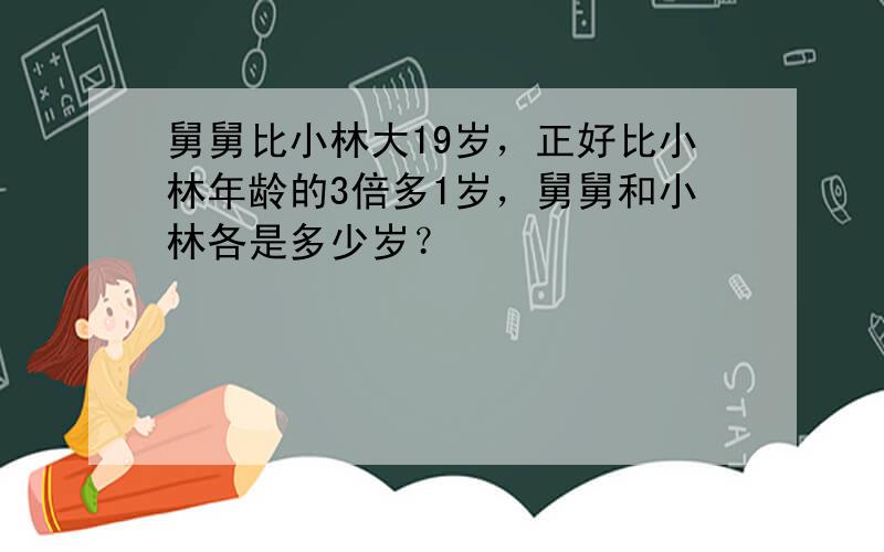 舅舅比小林大19岁，正好比小林年龄的3倍多1岁，舅舅和小林各是多少岁？