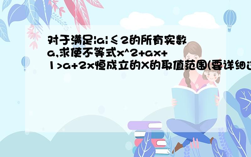 对于满足|a|≤2的所有实数a,求使不等式x^2+ax+1>a+2x恒成立的X的取值范围(要详细过程）