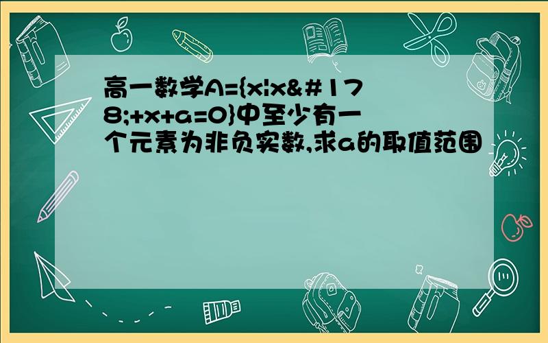 高一数学A={x|x²+x+a=0}中至少有一个元素为非负实数,求a的取值范围