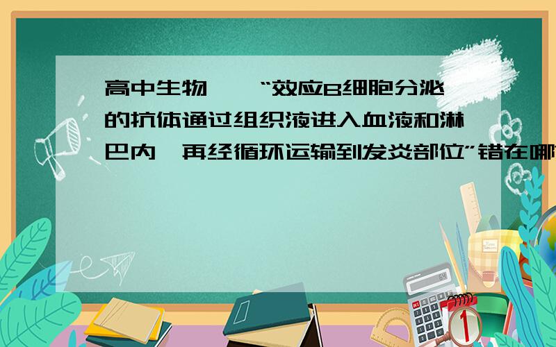 高中生物——“效应B细胞分泌的抗体通过组织液进入血液和淋巴内,再经循环运输到发炎部位”错在哪?