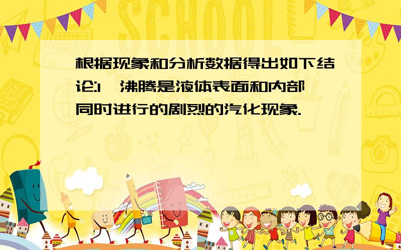 根据现象和分析数据得出如下结论:1,沸腾是液体表面和内部同时进行的剧烈的汽化现象.