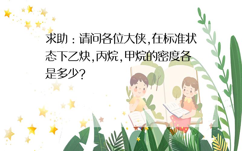 求助：请问各位大侠,在标准状态下乙炔,丙烷,甲烷的密度各是多少?