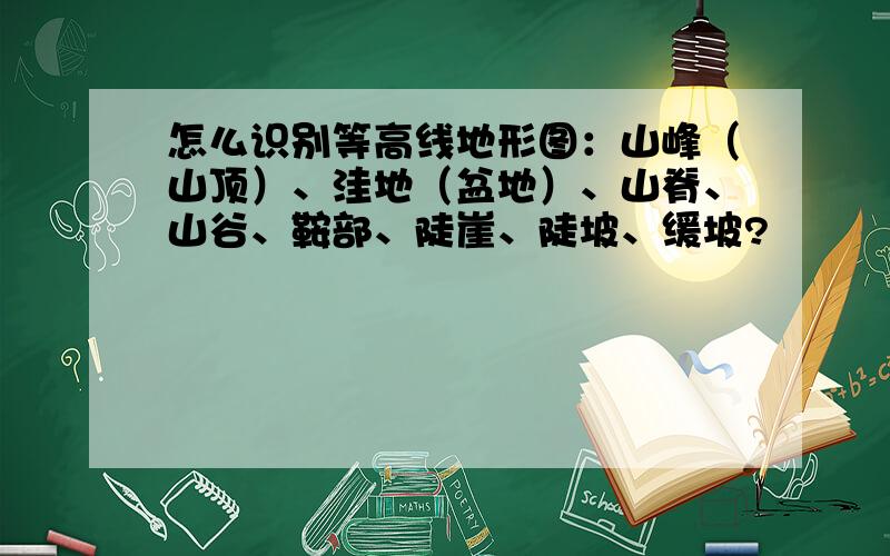 怎么识别等高线地形图：山峰（山顶）、洼地（盆地）、山脊、山谷、鞍部、陡崖、陡坡、缓坡?