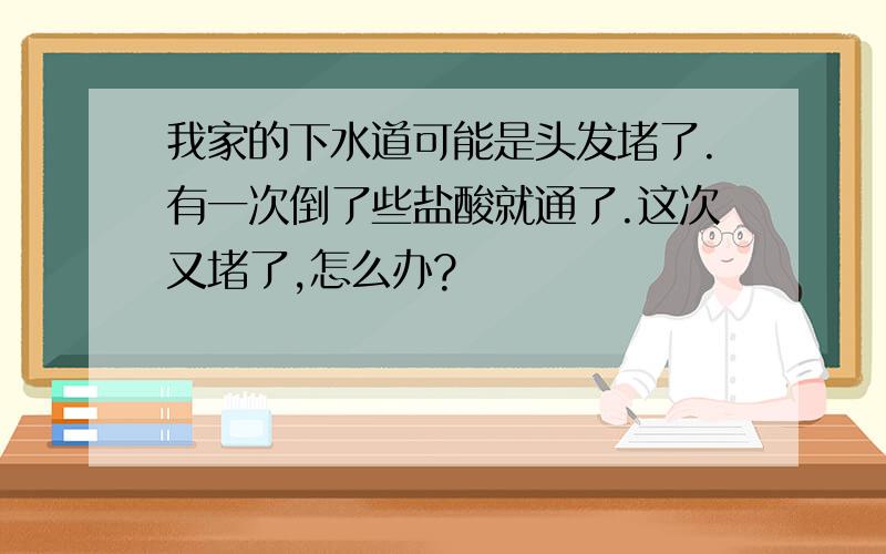 我家的下水道可能是头发堵了.有一次倒了些盐酸就通了.这次又堵了,怎么办?