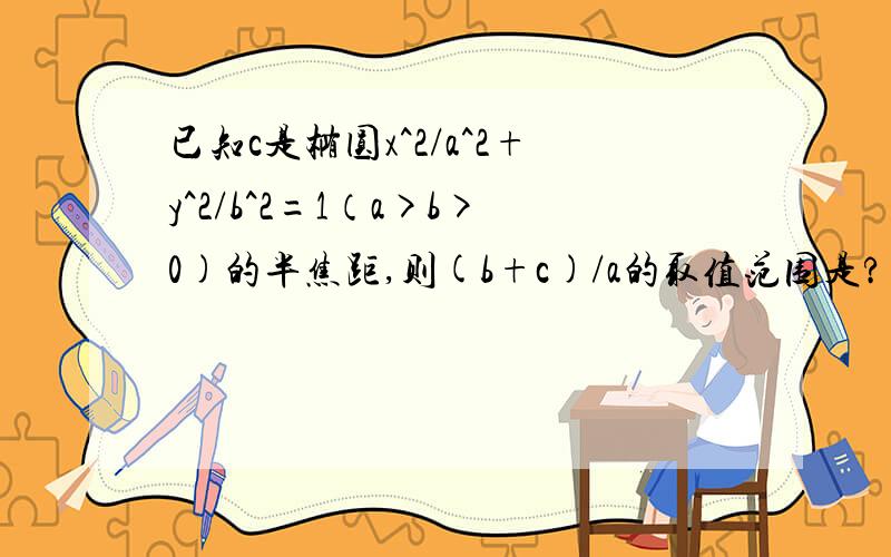 已知c是椭圆x^2/a^2+y^2/b^2=1（a>b>0)的半焦距,则(b+c)/a的取值范围是?