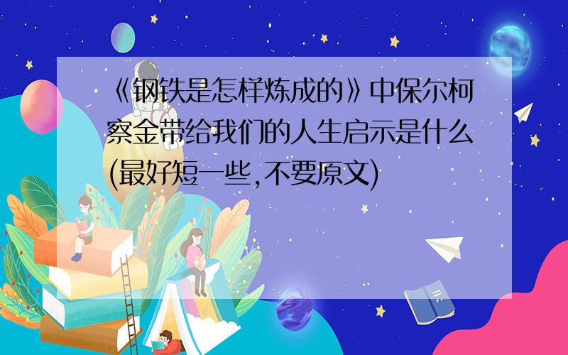 《钢铁是怎样炼成的》中保尔柯察金带给我们的人生启示是什么(最好短一些,不要原文)