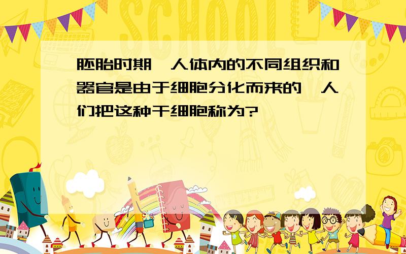 胚胎时期,人体内的不同组织和器官是由于细胞分化而来的,人们把这种干细胞称为?