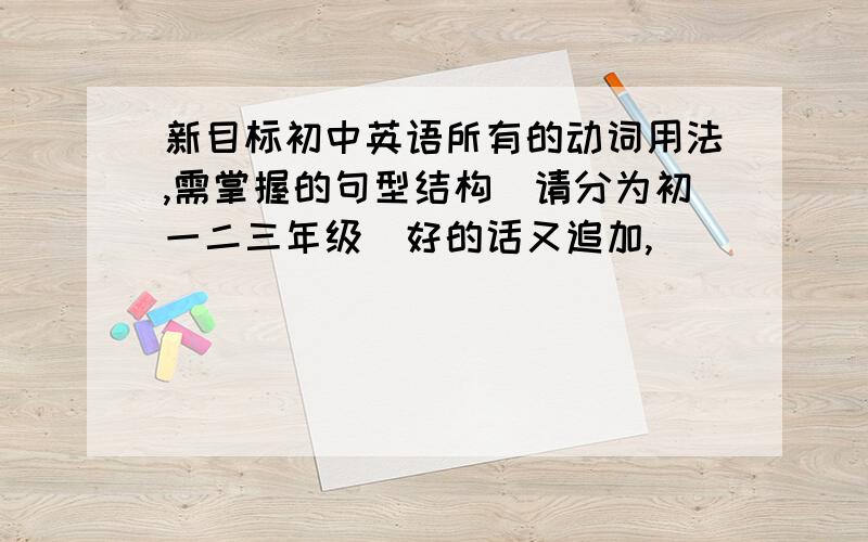 新目标初中英语所有的动词用法,需掌握的句型结构（请分为初一二三年级）好的话又追加,