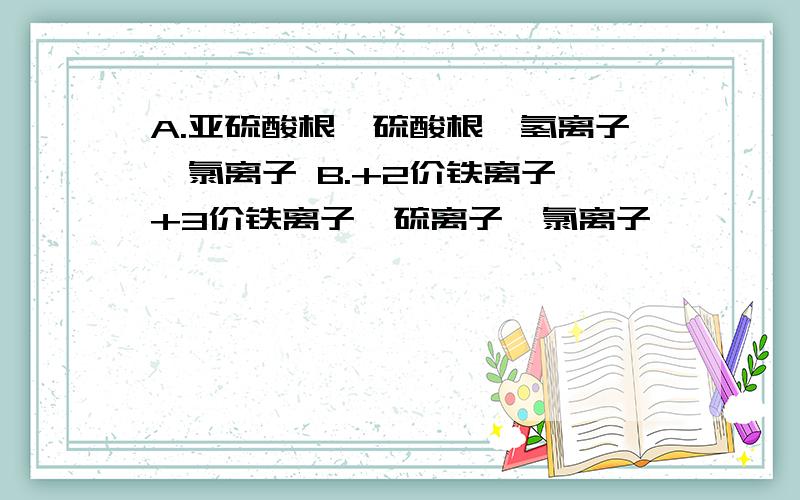 A.亚硫酸根,硫酸根,氢离子,氯离子 B.+2价铁离子,+3价铁离子,硫离子,氯离子