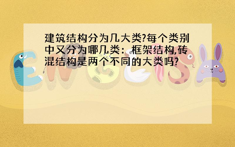 建筑结构分为几大类?每个类别中又分为哪几类：框架结构,砖混结构是两个不同的大类吗?