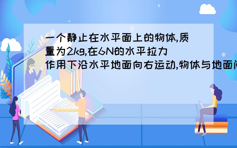 一个静止在水平面上的物体,质量为2kg,在6N的水平拉力作用下沿水平地面向右运动,物体与地面间的＂动摩擦因数是0.2＂.