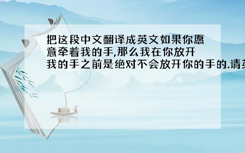 把这段中文翻译成英文如果你愿意牵着我的手,那么我在你放开我的手之前是绝对不会放开你的手的.请英语水平比较高的达人帮忙翻译