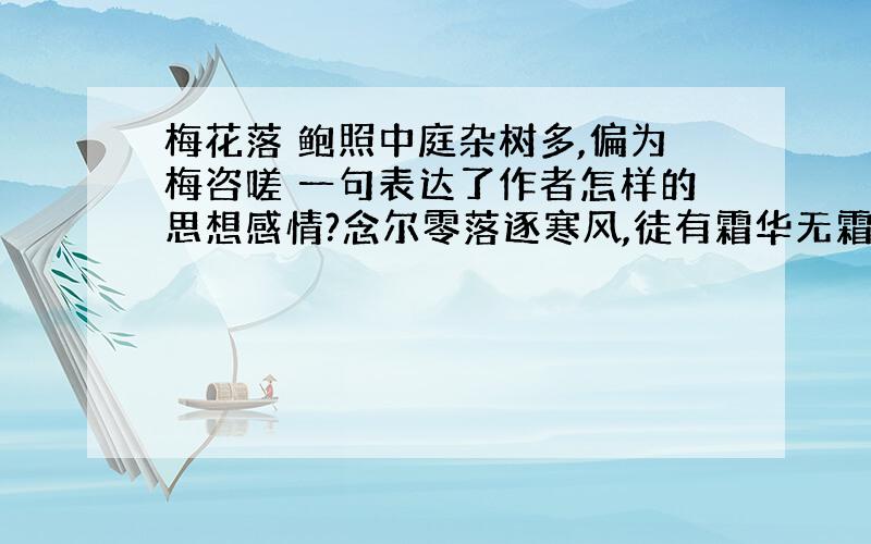 梅花落 鲍照中庭杂树多,偏为梅咨嗟 一句表达了作者怎样的思想感情?念尔零落逐寒风,徒有霜华无霜质 二句运用了什么表现手法