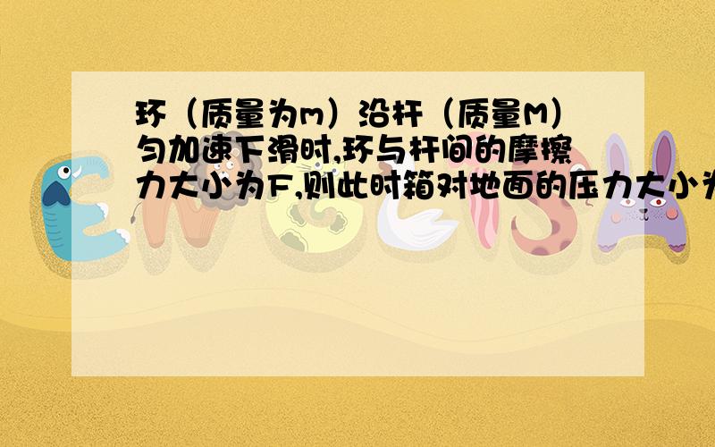 环（质量为m）沿杆（质量M）匀加速下滑时,环与杆间的摩擦力大小为F,则此时箱对地面的压力大小为多少?