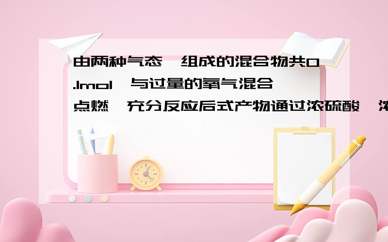 由两种气态烃组成的混合物共0.1mol,与过量的氧气混合点燃,充分反应后式产物通过浓硫酸,浓硫酸溶液增重3.6g,然后通