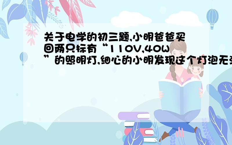 关于电学的初三题,小明爸爸买回两只标有“110V,40W”的照明灯,细心的小明发现这个灯泡无法单独在家庭电路中使用,于是