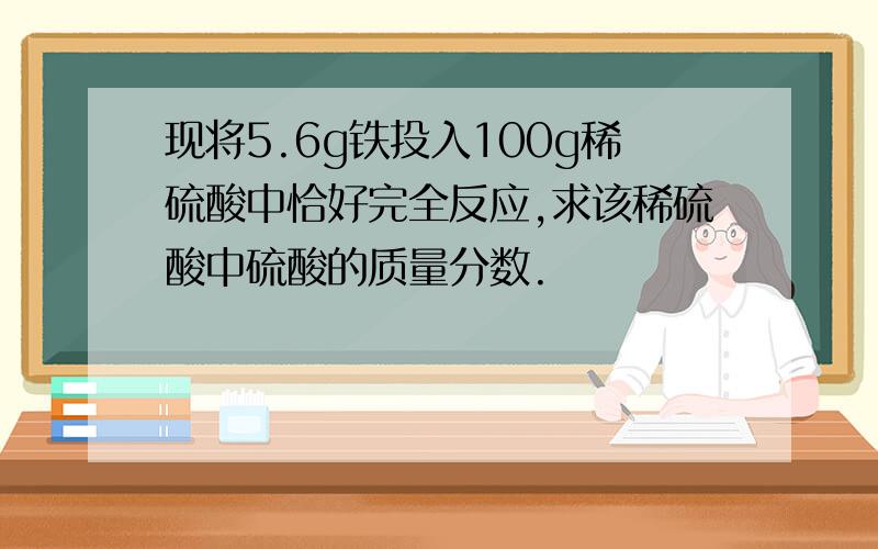 现将5.6g铁投入100g稀硫酸中恰好完全反应,求该稀硫酸中硫酸的质量分数.