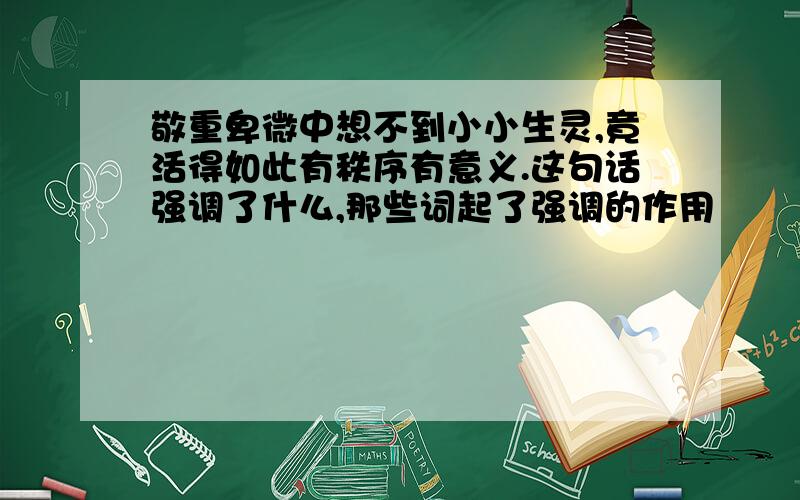 敬重卑微中想不到小小生灵,竟活得如此有秩序有意义.这句话强调了什么,那些词起了强调的作用