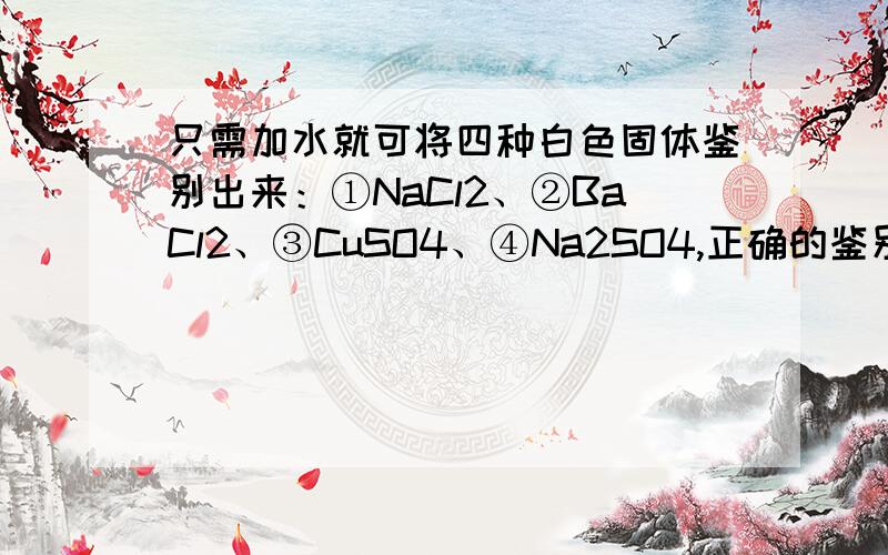 只需加水就可将四种白色固体鉴别出来：①NaCl2、②BaCl2、③CuSO4、④Na2SO4,正确的鉴别顺序是（ ）.