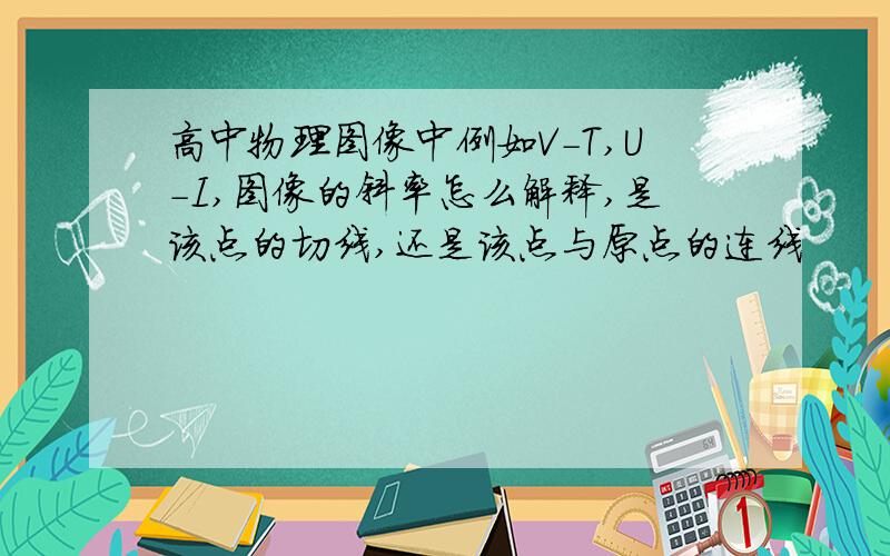 高中物理图像中例如V-T,U-I,图像的斜率怎么解释,是该点的切线,还是该点与原点的连线