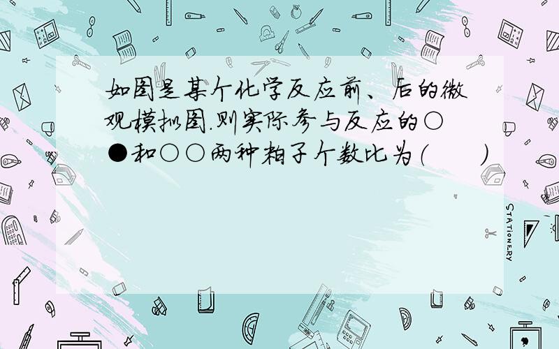 如图是某个化学反应前、后的微观模拟图.则实际参与反应的○●和○○两种粒子个数比为（　　）