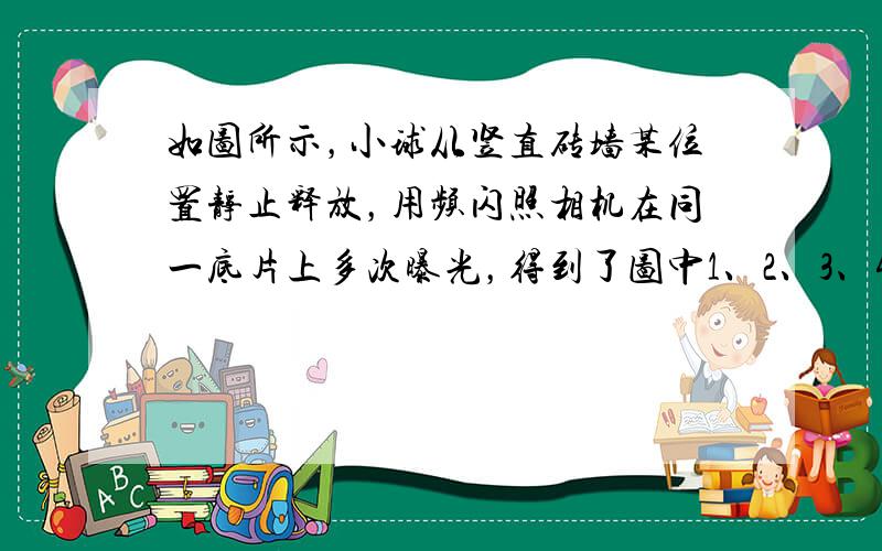 如图所示，小球从竖直砖墙某位置静止释放，用频闪照相机在同一底片上多次曝光，得到了图中1、2、3、4、5…所示下小球运动过