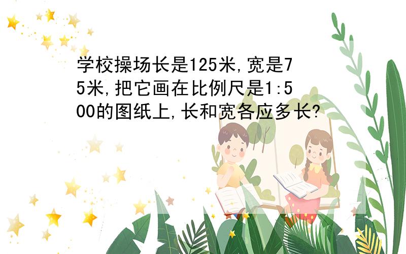 学校操场长是125米,宽是75米,把它画在比例尺是1:500的图纸上,长和宽各应多长?